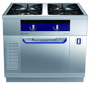Electrolux Professional MCQJECJCVO Modular Cooking Range Line thermaline 90 - 4-Burner Gas Top on Passthrough Static Gas Oven, 2 Sides, H=700 (Town Gas) (Code 593346)