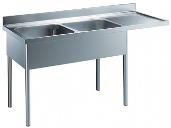 Premium Preparation Sink Unit with 2 Bowls - Right Drain (Code 132940)