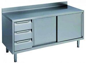 Electrolux Professional NTA1610SXP Standard Preparation 1600 mm Table with 3 Left Drawers,Upstand & Sliding Doors (Code 133170)