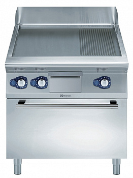 GAS FRYTOP SMOOTH+RIBB.SLOPED+OVEN 800MM (Code 391052)
