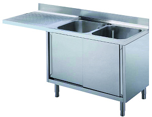 Electrolux Professional MLA2STN Premium Preparation 1800 mm Cupboard Sink for Dishwasher with 2 Bowls & Left Drainer (Code 132930)