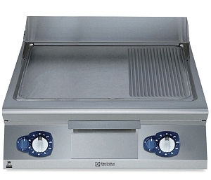 Electrolux Professional E9IIMAAOMEA Modulare Großküchengeräteserie Vollmodul Gas-Bratplatte mit 2/3 glatt and 1/3 gerillt gebürsteter hartverchromter Stahloberfläche, geneigt, Thermostatregelung, Schaber inkludiert (Code 391403)