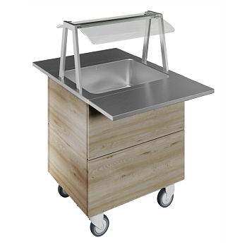 REFRIGERATED WELL, STATIC WITH FAN, 2GN+WHEELS H=900MM OVERSHELF W/LED LIGHTS (CODE 322030)
