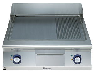 Electrolux Professional E9IIMIAOMEA Modulare Großküchengeräteserie 900XP 800mm Elektro-Bratplatte mit 2/3 glatt und 1/3 gerillt gebürsteter hartverchromter Stahloberfläche, geneigt,Vollmodul, Thermostatregelung, Schaber inkludiert (Code 391359)