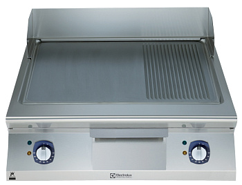 Electrolux Professional E9IIMDAOMEA Modulare Großküchengeräteserie 900XP 800mm Elektro-Bratplatte mit 2/3 glatt und 1/3 gerillt gebürsteter hartverchromter Stahloberfläche, geneigt,Vollmodul, Thermostatregelung, Schaber inkludiert (Code 391358)
