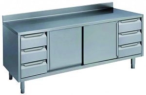Electrolux Professional NTA2010P Standard Preparation 2000 mm Table with 3 +3 Drawers,Upstand & Sliding Doors (Code 133173)