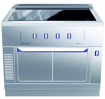 Modular Cooking Range Line thermaline 85 - 4 Zone Full Surface Induction Top on Warming Cabinet, 1 Side, Backsplash (H2) (Code 588446)