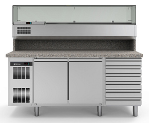 Electrolux Professional RCSH2D6W Pizza-Schauvitrine Kühltheke mit 2 Türen und 6 Schubladen mit Vitrine, 0+10°C, AISI 304, R290 (Code 725188)