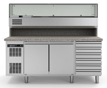 Electrolux Professional RCSH2D6W Pizza-Schauvitrine Kühltheke mit 2 Türen und 6 Schubladen mit Vitrine, 0+10°C, AISI 304, R290 (Code 725188)