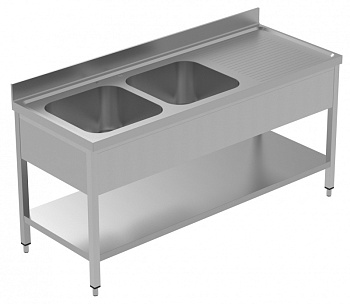 SINK UNIT 2 BOWLS+R/H DRAINER 1800+SHELF (134117)
