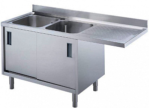 Electrolux Professional MLA2DTN Premium Preparation 1800 mm Cupboard Sink for Dishwasher with 2 Bowls & Right Drainer (Code 132931)