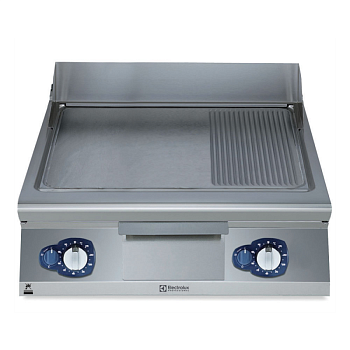 GAS FRYTOP SMOOTH+RIBBED SLOPED PLATE 800 MM-BRUSHED CHROME (CODE 391403)