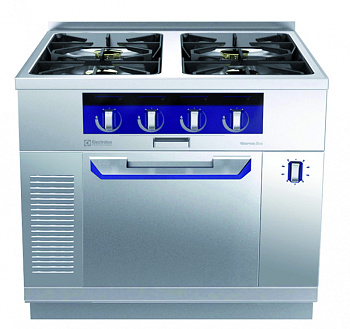 Modular Cooking Range Line thermaline 90 - 4-Burner Gas Top with Ecoflam on Static Gas Oven, 1 Side with Backsplash, H=700 (Tow (Code 593351)