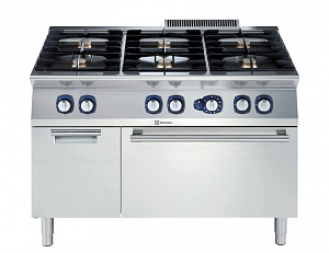 Electrolux Professional E7GCGL6C10 6-BURNER GAS RANGE+GAS OVEN+CUPB.1200 MM (Code 371005)