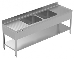 Electrolux Professional LSGLG2426E SINK UNIT 2 BOWLS+DRAINERS 2400MM+SHELF (134224)